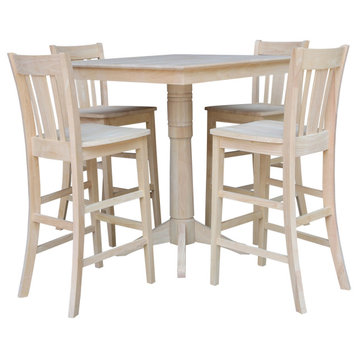 36" x 36" Square Top Pedestal Table With 4 Bar Height Stools (Set of 5)
