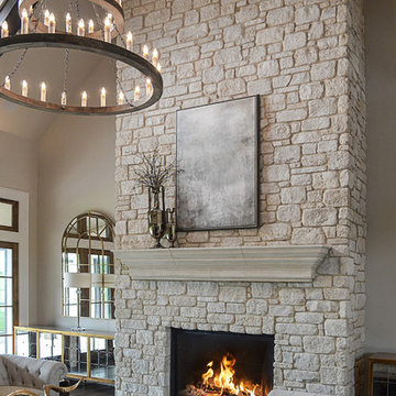 Custom Fireplace featuring Weston Cream Tumbled Dimensional Natural Stone Veneer