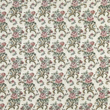 Burgundy Green And Ivory Floral Tapestry Upholstery Fabric By The Yard