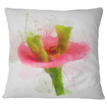 Green Red Flower Sketch Watercolor Floral Throw Pillow, 16"x16"