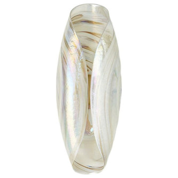 Gorgeous Folded Art Murano Glass Bowl Wall Sconce Opalescent Pearl White Bronze