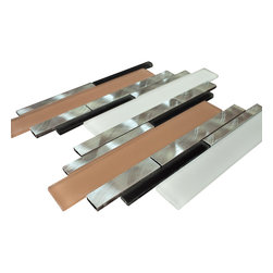 Silver Aliminum, White and Beige Glass and Matte Black Mosaic Tile Random Z Patt - Home Accessories & Decor