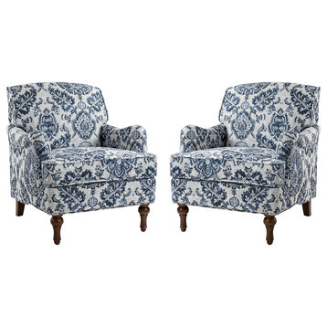 34" Wooden Upholstered Accent Chair, Set of 2, Navy