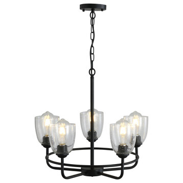 5-Light Chandelier Candle Style Island Pendant Lights with Glass Shades, Black