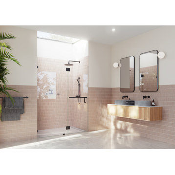 78"x60.25" Frameless Towel Bar Shower Door Glass Hinge, Matte Black