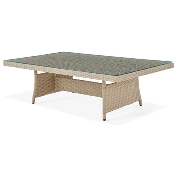Patio Coffee Table, Tempered Glass Top, Aluminum Frame With Resin Wicker Cover