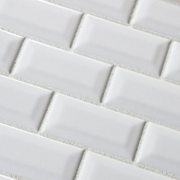Subway Bevel Glossy Ceramic Tiles, White, 50 Sq. ft., 3x6