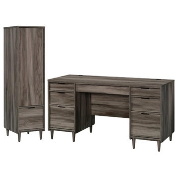 Home Square 2-Piece Set with Executive Desk & Cabinet with File in Jet Acacia