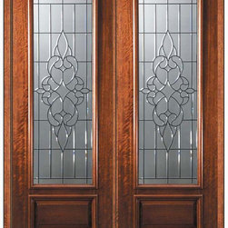 Prehung Double Door 96 Mahogany Courtlandt 1 Panel 3/4 Lite Glass - Front Doors