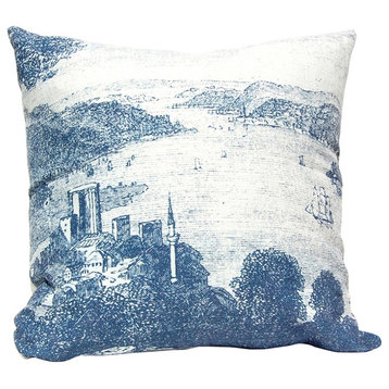 Ships in Harbor Engraving Pillow