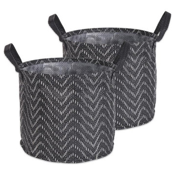 DII Round Paper Large Tribal Chevron Laundry Bin in Black/White (Set of 2)