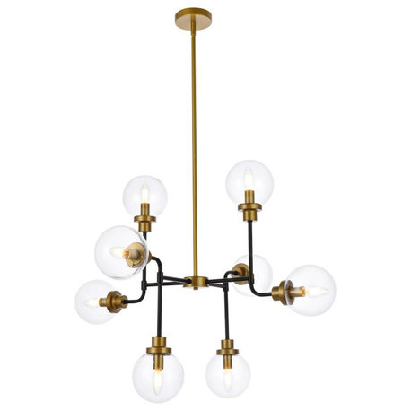 Hanson 8-Light Pendant in Black & Brass & Clear Shade