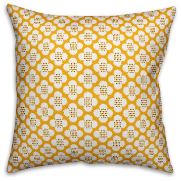 Yellow Floral Pattern Outdoor Throw Pillow, 18"x18"