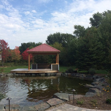 A pavilion overlooks the swimming pond