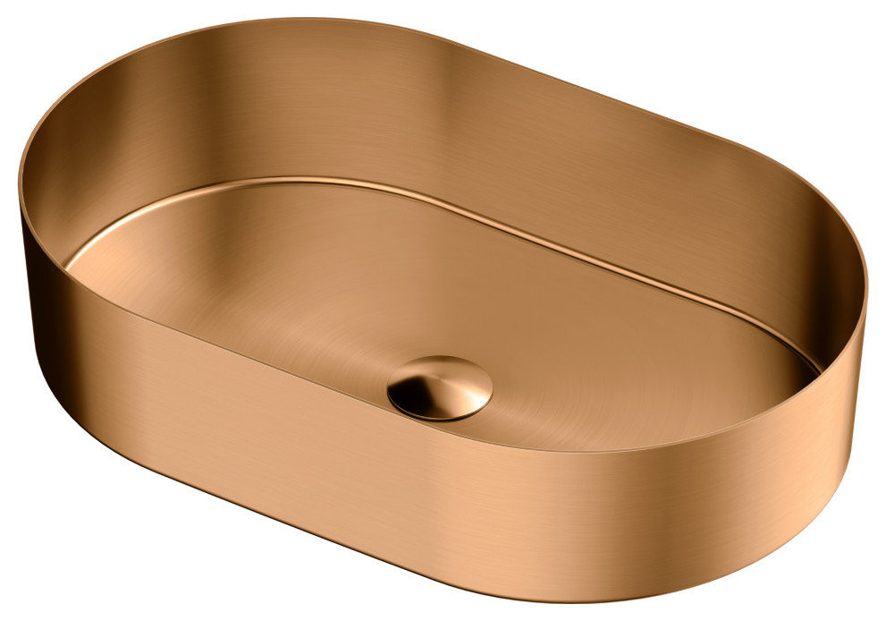 Karran Cinox Stainless Steel Oval Vessel Sink, Brushed Copper