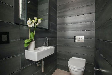 Inspiration for a modern black tile bathroom remodel in San Francisco
