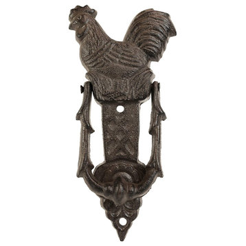 Tall Cast Iron Metal Rustic Farmhouse Rooster Chicken Door Knocker Statue