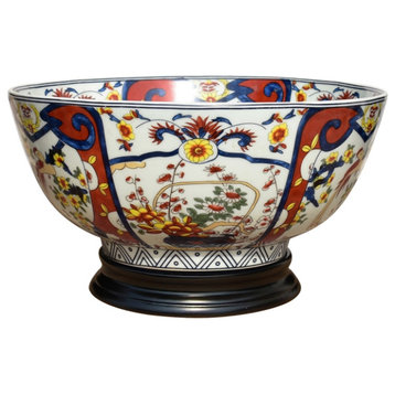 Imari Style Porcelain Bowl With Stand 14"