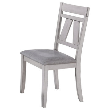Benzara BM218004 Wooden Side Chair with Fabric Seat, S/2, White & Gray