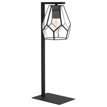 Mardyke, 1 Light Table Lamp, Structured Black , Geometric Clear Glass Shade
