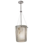 Justice Design Group - Amani Center Drum Pendant, Brushed Nickel, Faux Alabaster, LED - The LumenAria Collection of faux alabaster  xtures provides the warmth and glow of genuine carved alabaster without the cost.