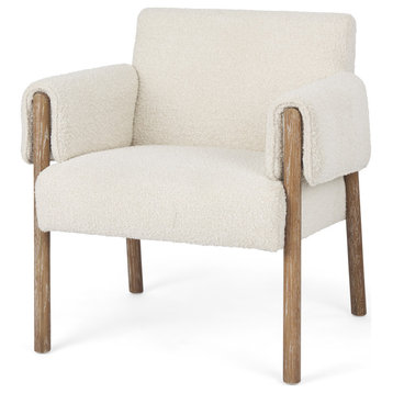 Ashton Cream Boucle Fabric w/ Medium Brown Solid Wood Accent Chair