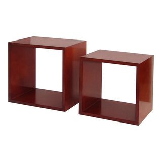 Cognac Decorative Wood Storage Floor Cube, 2-Piece Set - Contemporary -  Display And Wall Shelves - by Lux Home | Houzz