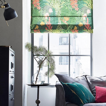 Leaves and Flowers Quick Fix Washable Flat Fold Roman Shades, Window Blinds