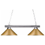Z-Lite - 2 Light Billiard Light Chrome - The simple styling of this two light fixture creates a classic statement. Finished in chrome, this two light fixture uses satin gold metal shades to compliment its classic look, and 36" of chain per side is included to ensure the perfect hanging height.