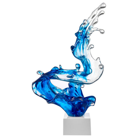 Breaker Wave 21" Tall Tabletop Resin Sculpture, Blue