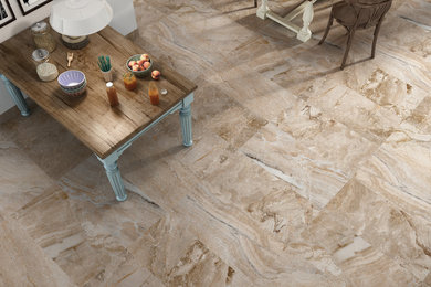 Elegant porcelain tile dining room photo in Montreal