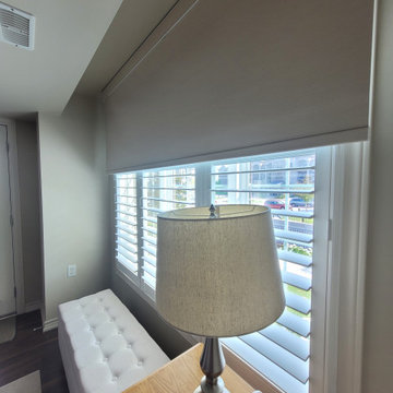 Blackout Blinds Over Shutters and Zebra Blinds