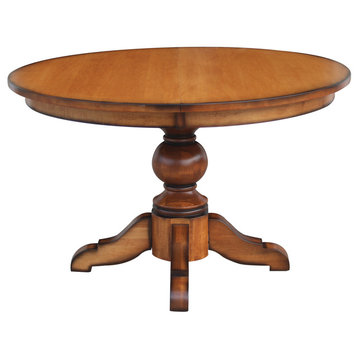 Kent Single Pedestal Table, Solid Top, Brown Maple Wood, 42x42