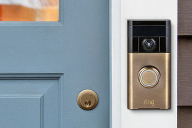 Inspiration for a transitional single front door remodel in San Diego with a blue front door