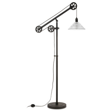 70" Black Reading Floor Lamp With Clear Transparent Glass Cone Shade