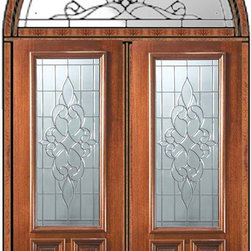 Pre-hung Transom Double Door 96 Mahogany Courtlandt 2/3 Lite Glass - Front Doors
