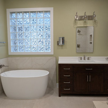 Master Bath with Freestanding Tub and Glass Block Window