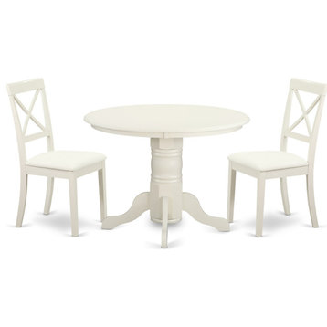3 Piece Sudbury Set, One Round Table, 2 Chairs, Linen White Finish.