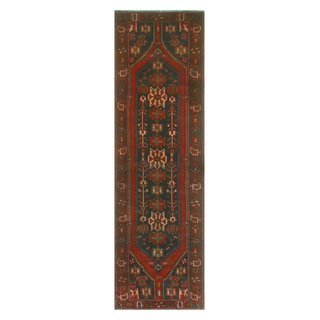 Fine Vintage Distressed Norcross Charcoal/Red Runner, 3'4 x 11'0, 3'4 x ...