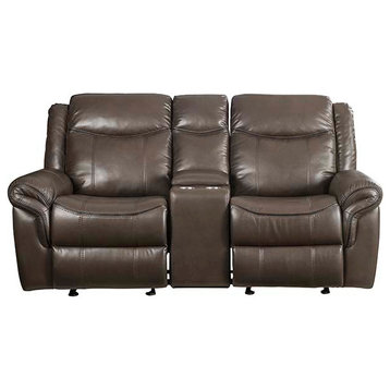 Acme Lydia Motion Loveseat With Console Brown Leather Aire