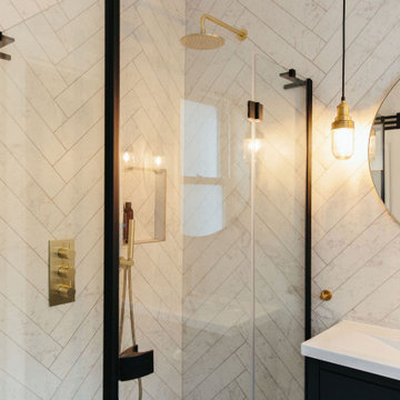 Modern, monochrome shower room