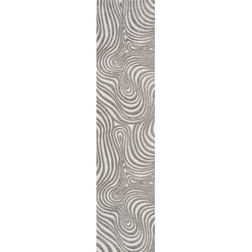 Maribo Abstract Groovy Striped Gray/Ivory 2 ft. x 8 ft. Runner Rug