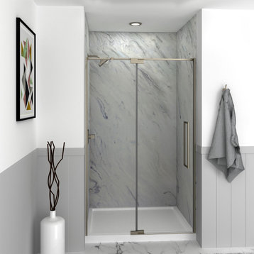 Transolid Irene 48"W x76"H Pivot Shower Door, Brushed Nickel With Clear Glass