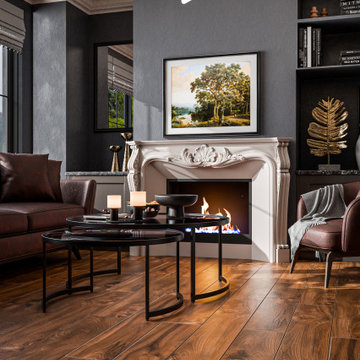 Dark Sophisticated Living Room with Classic Fireplace