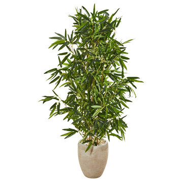 5' Bamboo Artificial Tree in Sand Colored Planter UV Resistant, Indoor/Outdoor