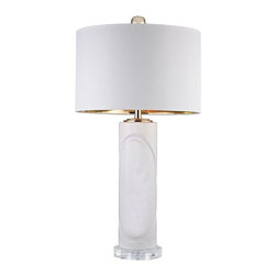 White Embossed Oval Lamp - Table Lamps