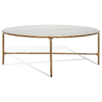Safavieh Couture Jessa Oval Metal Coffee Table, Brass/White