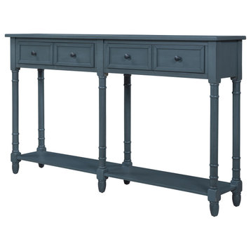 58" Two-Drawer Console Table Bottom Shelf for Living Room Antique Navy