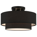 Livex Lighting - Bainbridge 3-Light Black Large Semi-Flush - The three-light black finish Bainbridge large semi-flush is both modern and versatile. The hand-crafted black fabric hardback drum shade is set off by an inner silky white fabric which creates a versatile effect. Perfect fit for the living room, dining room, kitchen and bedroom.