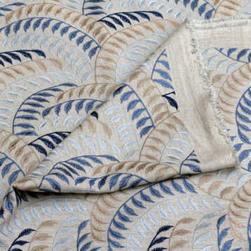 Leaving Blue Embroidery Fabric By The Yard, Cotton Embroidered Fabric, Floral